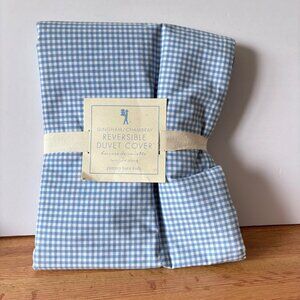 Pottery Barn Twin Duvet Cover Blue Gingham Check Chambray Reversible Kids New